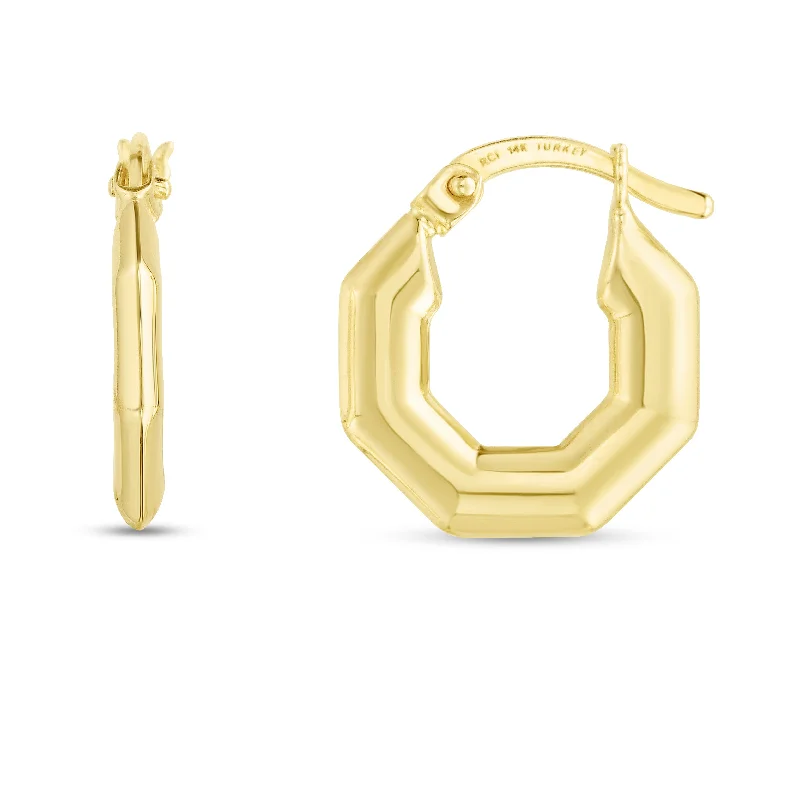 Lightweight hoop earrings for comfortable and all-day wear-14K Puffed Hexagon Hoops