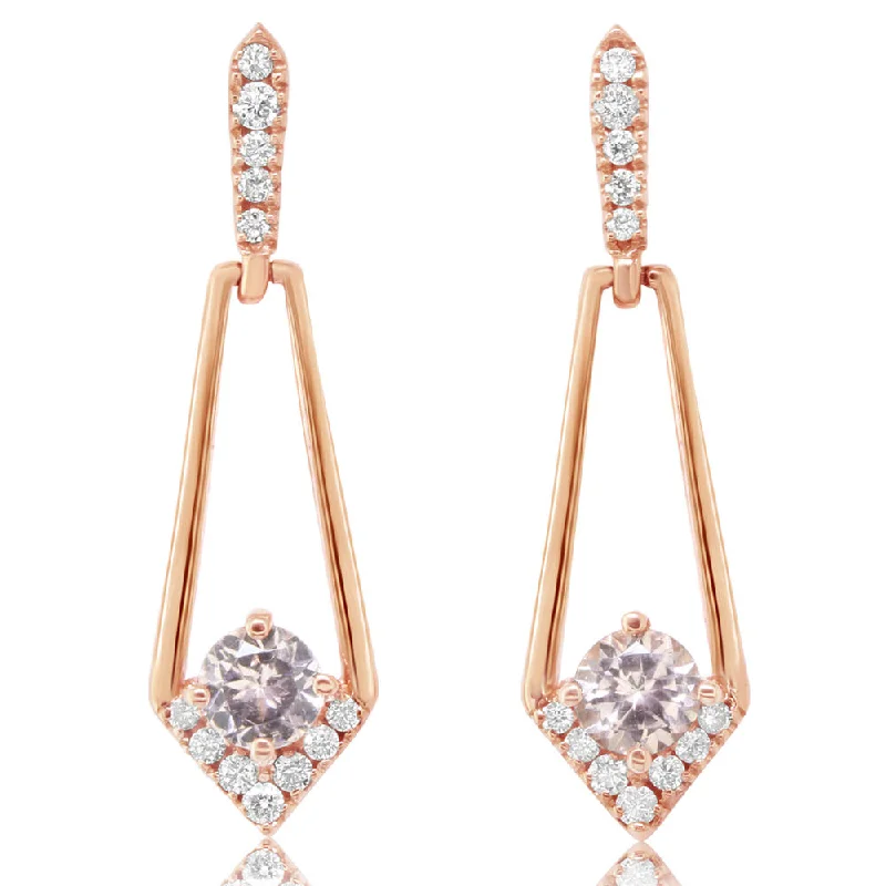 Hoop earrings with enamel stripes for a colorful and eye-catching design-14K Rose Gold Lotus Garnet/Diamond Earrings