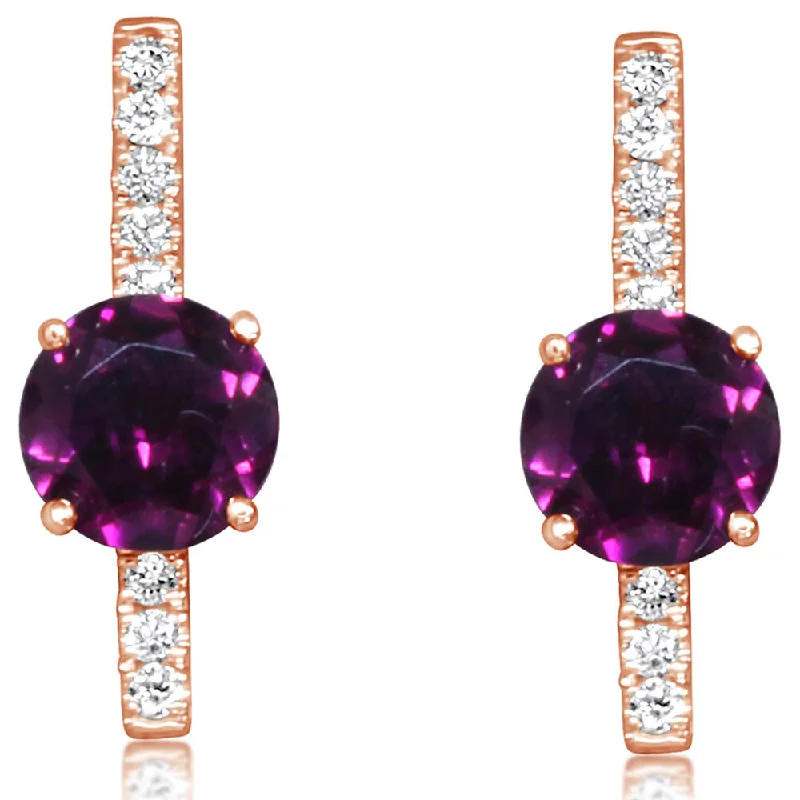 Hoop earrings with infinity loop designs for a continuous and eternal shape-14K Rose Gold Rhodolite Garnet/Diamond Earrings