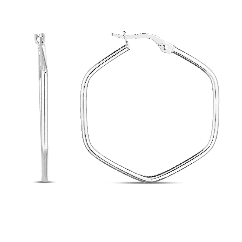 Best hoop earrings with floral designs for a feminine and delicate look-14K Rounded Edges Hexagon Hoops