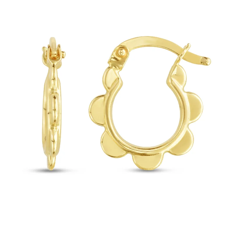 Hoop earrings with a matte finish for a sleek and sophisticated appearance-14K Scalloped Hoop