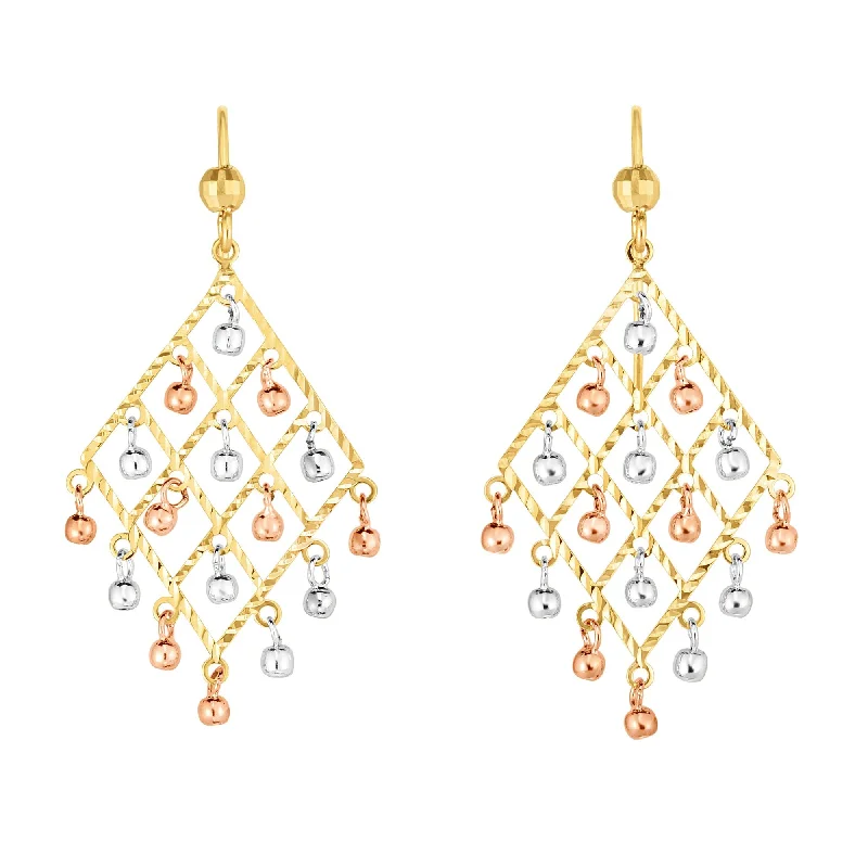 Best hoop earrings with tribal designs for a cultural and exotic aesthetic-14K Tri-color Gold Bead Chandelier Earring