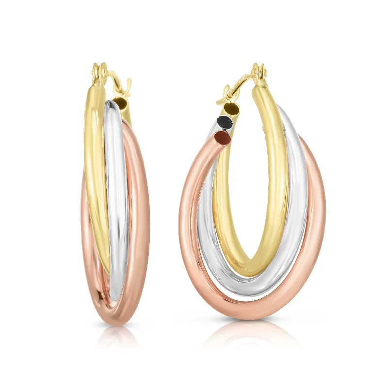 Best hoop earrings with geometric hexagon shapes for a modern, angular look-14K Tri-color Gold Polished Triple Row Hoop Earring