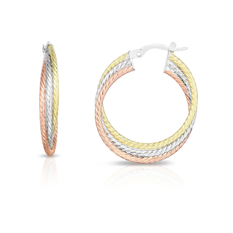 Hoop earrings with removable pendants for a versatile and customizable accessory-14K Tri-color Gold Twist Hoop Earring