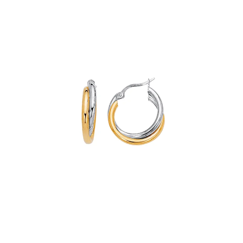 Best hoop earrings with hammered gold for a rustic yet elegant look-14K Two-tone Gold Polished Double Row Hoop Earring