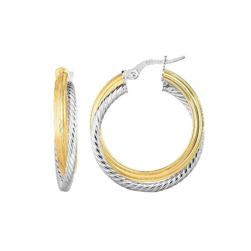 Hoop earrings with satin finishes for a smooth and elegant appearance-14K Two-tone Gold Polished & Twist Hoop Earring