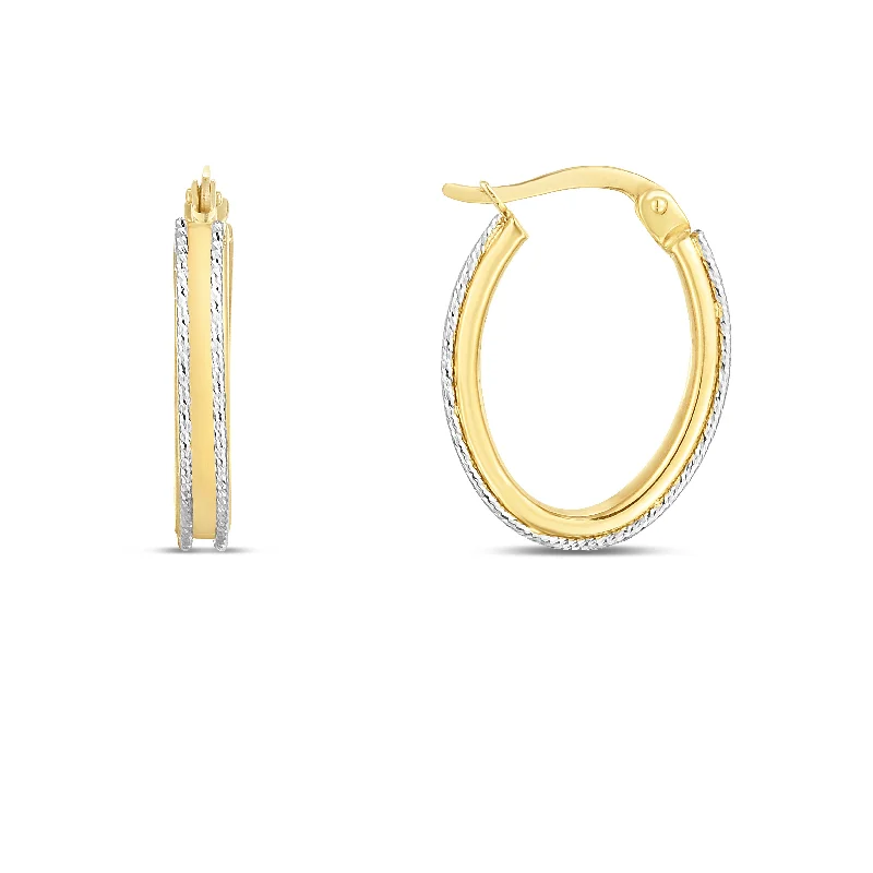 Best hoop earrings with sparkling cubic zirconia for a brilliant, budget-friendly effect-14K Two-tone Oval Hoop