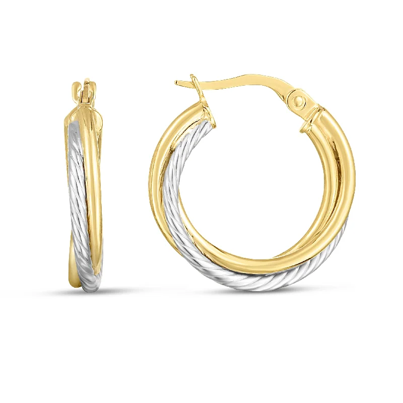 Best hoop earrings with butterfly motifs for a playful and whimsical appearance-14K Two-tone Twisted Hoops