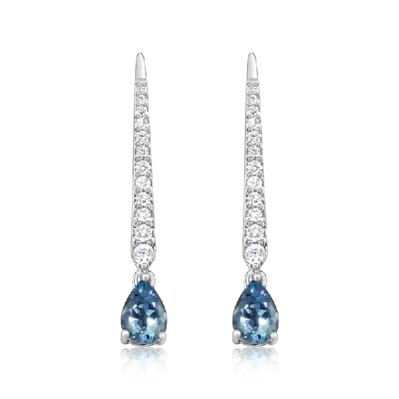 Lightweight hoop earrings for comfortable and all-day wear-14K White Gold Aqua/Diamond Earrings