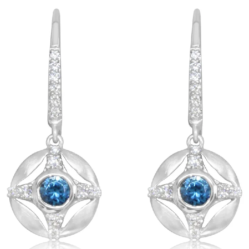 Hoop earrings with abstract wirework for an artistic, unique look-14K White Gold Blue Zircon/Diamond Earrings