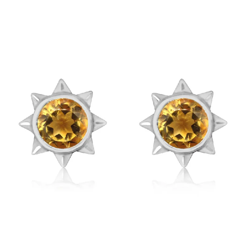 Best hoop earrings with snake chain details for a sleek and modern touch-14K White Gold Citrine Sun Earrings