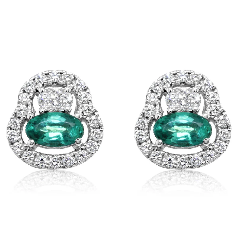 Hoop earrings with luxe velvet finishes for a rich and luxurious touch-14K White Gold Emerald/Diamond Earrings