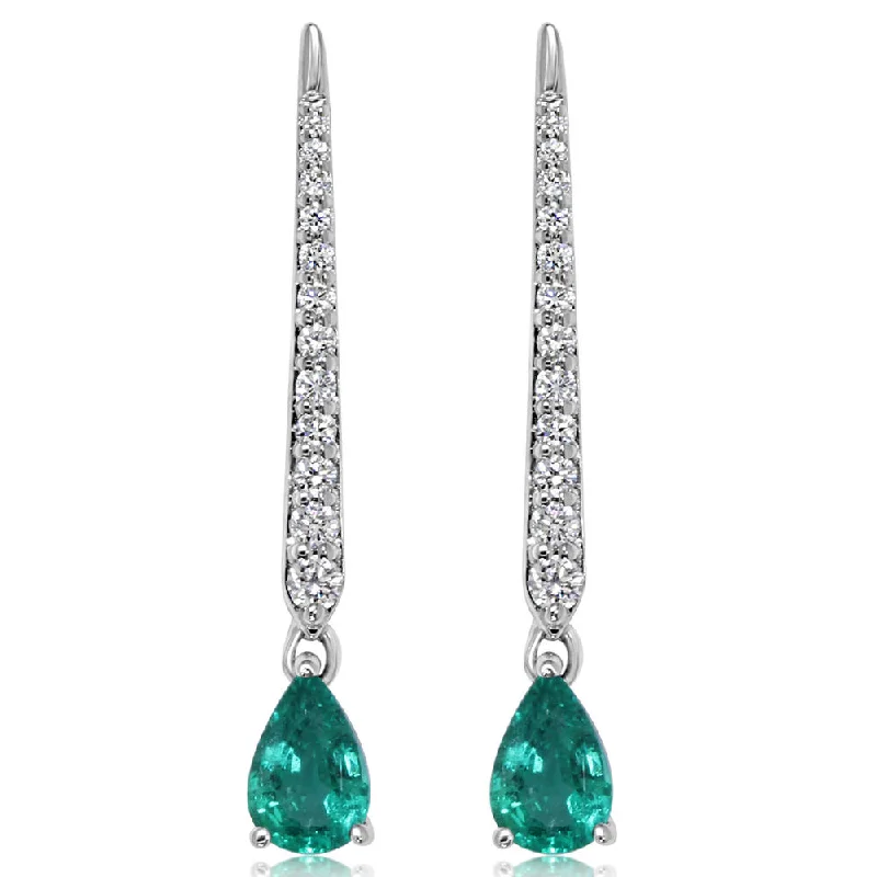 Hoop earrings with faceted crystals for added sparkle and shine-14K White Gold Emerald/Diamond Earrings