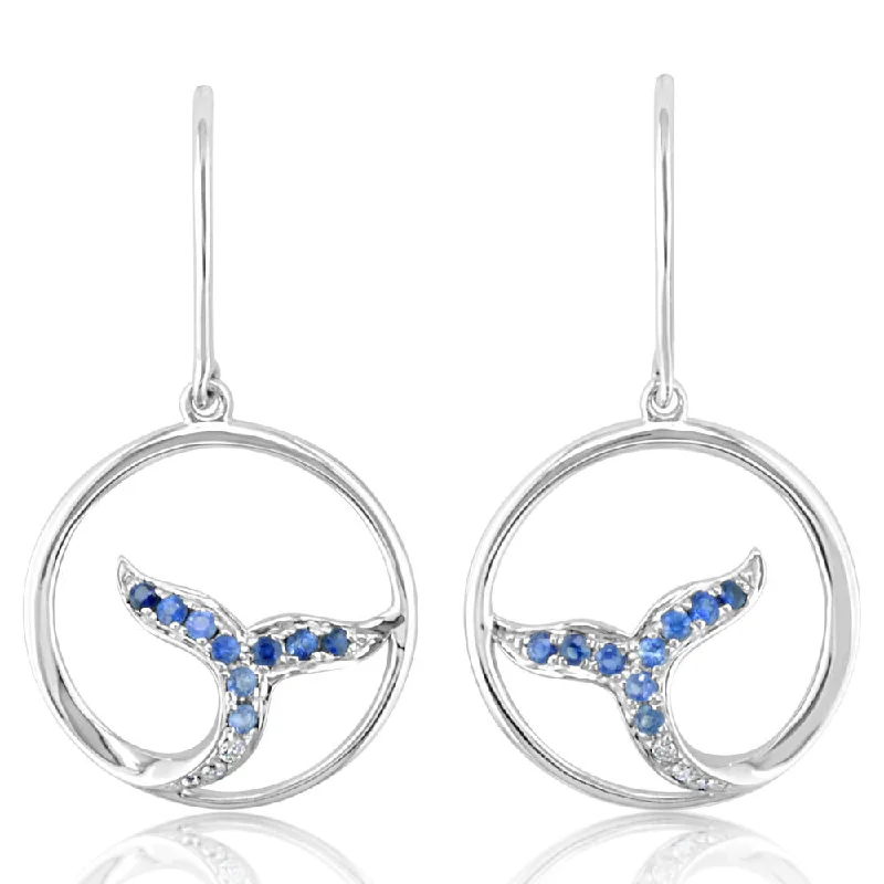 Hoop earrings with a chunky design for a bold and trendy statement-14K White Gold Graduated Blue Sapphire/Diamond Whale Tail Earrings