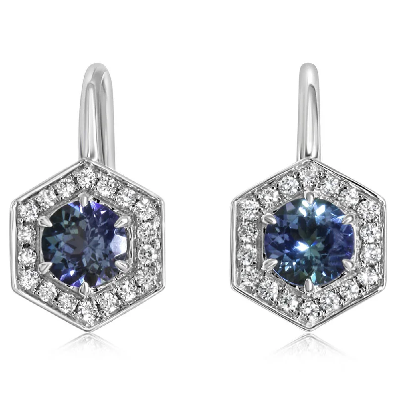 Best hoop earrings with multi-colored gemstones for a vibrant and lively touch-14K White Gold Peacock Tanzanite/Diamond Earrings