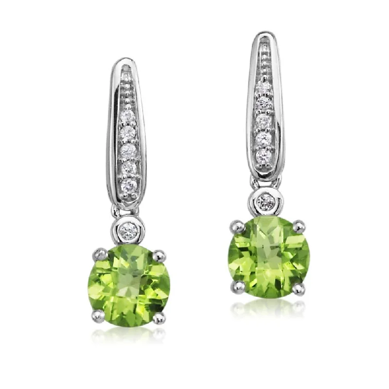 Hoop earrings with oversized pearl accents for a statement-making look-14K White Gold Peridot/Diamond Earrings