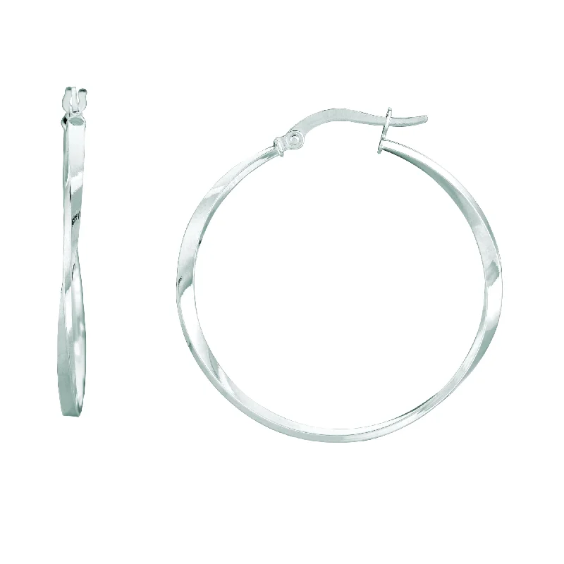 Hoop earrings with pearl accents for a chic and classic style-14K White Gold Twisted Hoop Earring