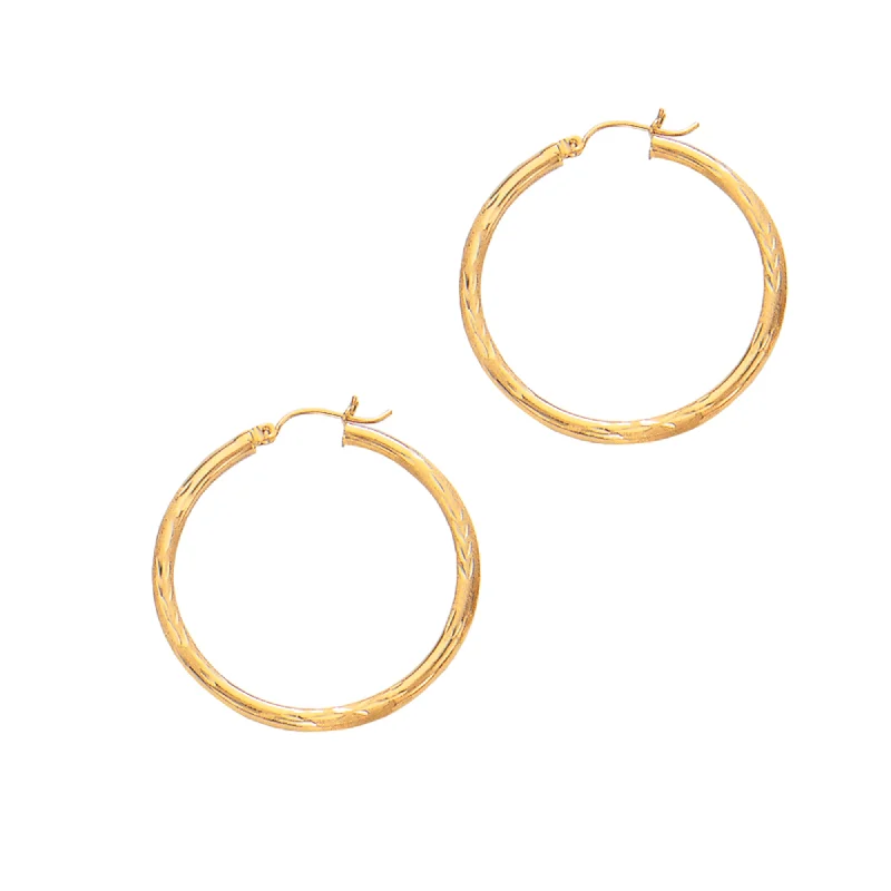 Best hoop earrings with braided leather for a rustic, stylish finish-14K Yellow Gold 2x25mm Diamond Cut & Polished Design Hoop Earring