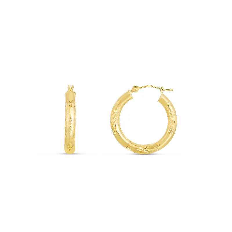 Best hoop earrings with sparkling cubic zirconia for a brilliant, budget-friendly effect-14K Yellow Gold 3mm Diamond Cut & Polished Design Hoop Earring