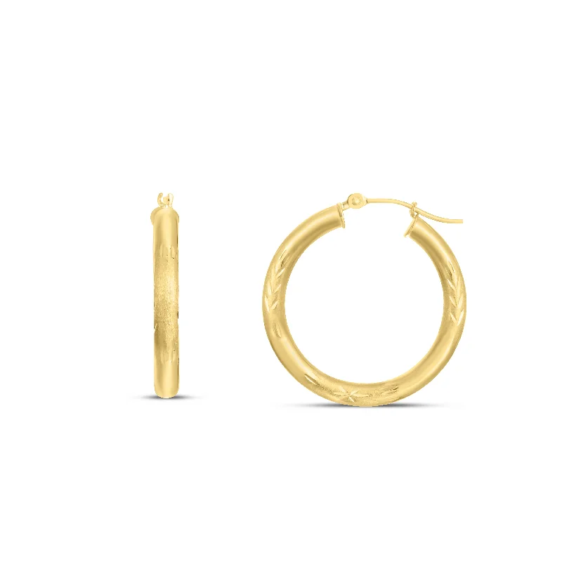 Hoop earrings with spiral designs for a dynamic and fluid look-14K Yellow Gold 3mm Diamond Cut & Polished Design Hoop Earring