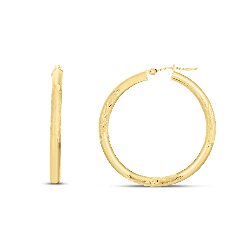 Best hoop earrings with snake-inspired designs for an edgy and fierce vibe-14K Yellow Gold 3mm Diamond Cut & Polished Design Hoop Earring