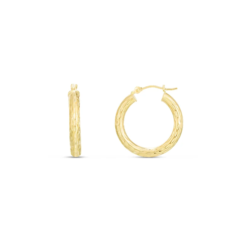 Best hoop earrings with asymmetrical designs for a fashion-forward, avant-garde look-14K Yellow Gold 3x20mm Diamond Cut Hoop Earring