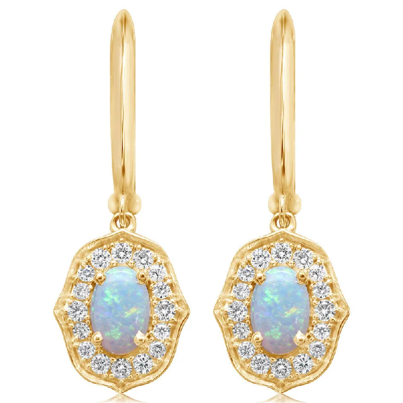 Best hoop earrings with crescent-shaped designs for a bold, moon-inspired style-14K Yellow Gold Australian Opal/ Diamond Earrings