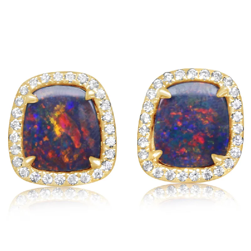 Best hoop earrings with enamel details for a colorful and modern look-14K Yellow Gold Australian Opal Doublet/Diamond