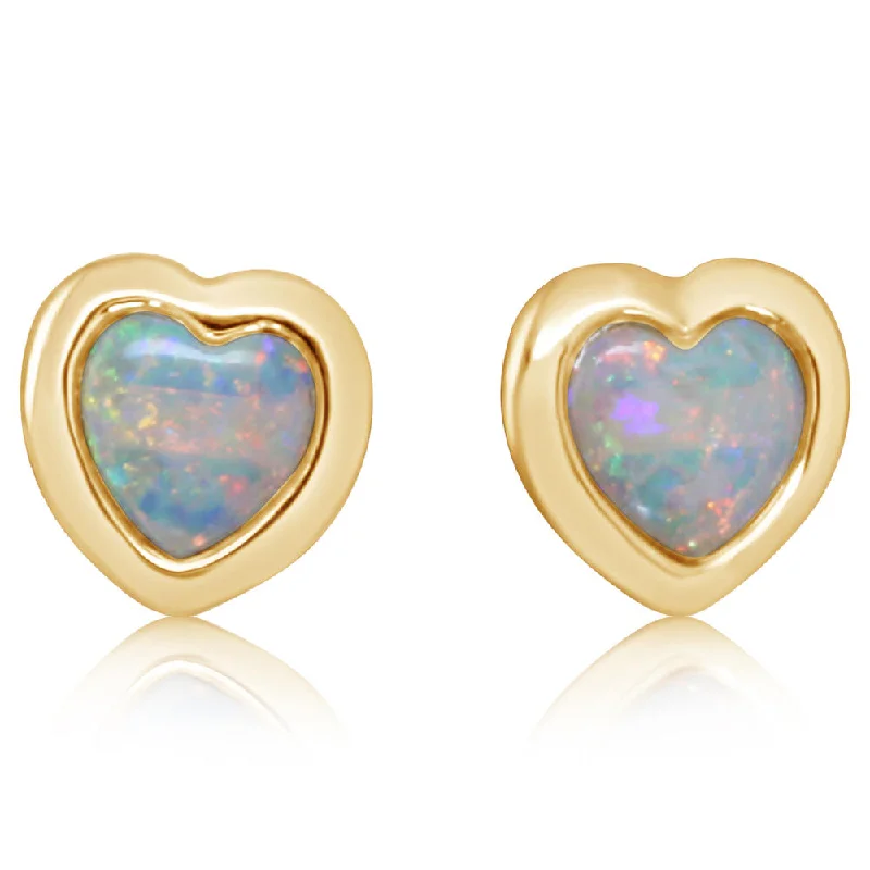 Hoop earrings with removable pendants for a versatile and customizable accessory-14K Yellow Gold Australian Opal Heart Earrings