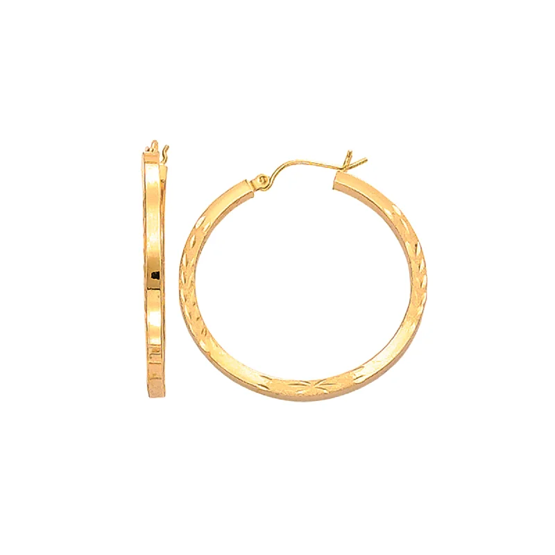 Best hoop earrings with satin ribbons for a soft, feminine appearance-14K Yellow Gold Diamond Cut Hoop Earring