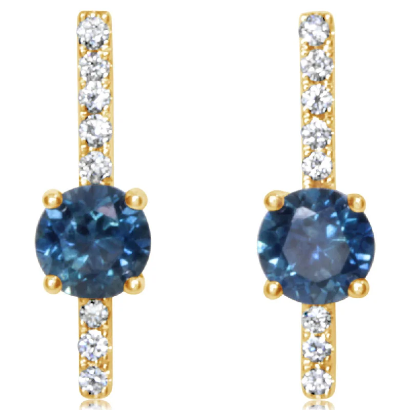 Best hoop earrings with stacked layers for a dimensional and bold look-14K Yellow Gold Montana Sapphire/Diamond Earrings