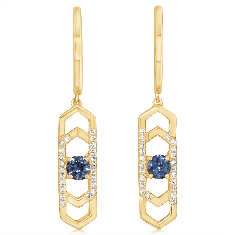 Hoop earrings with leather accents for a sleek and bold combination-14K Yellow Gold Montana Sapphire/Diamond Earrings