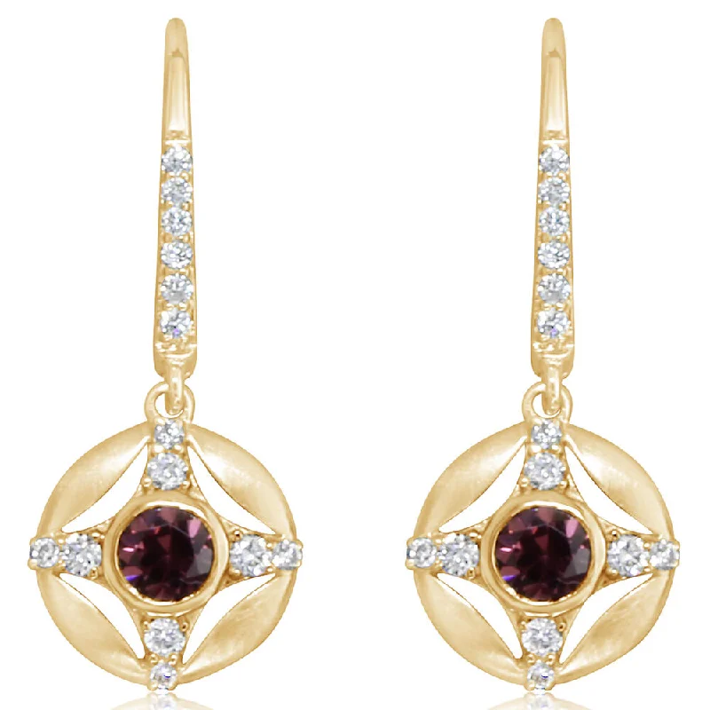 Hoop earrings with circle designs for a classic and timeless shape-14K Yellow Gold Rhodolite Garnet/Diamond Earrings