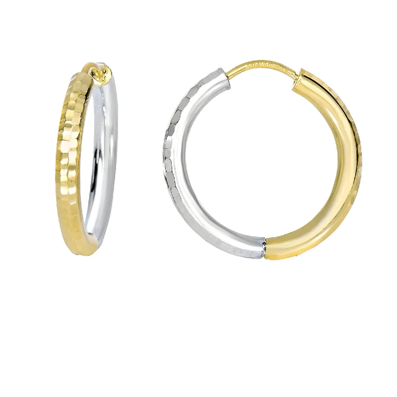 Best hoop earrings with baroque pearls for a luxurious and elegant vibe-14K Yellow & White Gold Diamond Cut Hoop Earring