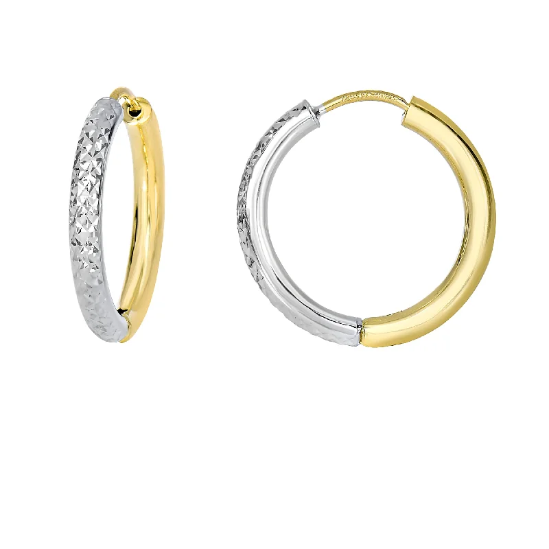 Best hoop earrings with geometric hexagon shapes for a modern, angular look-14K Yellow & White Gold Diamond Cut Hoop Earring