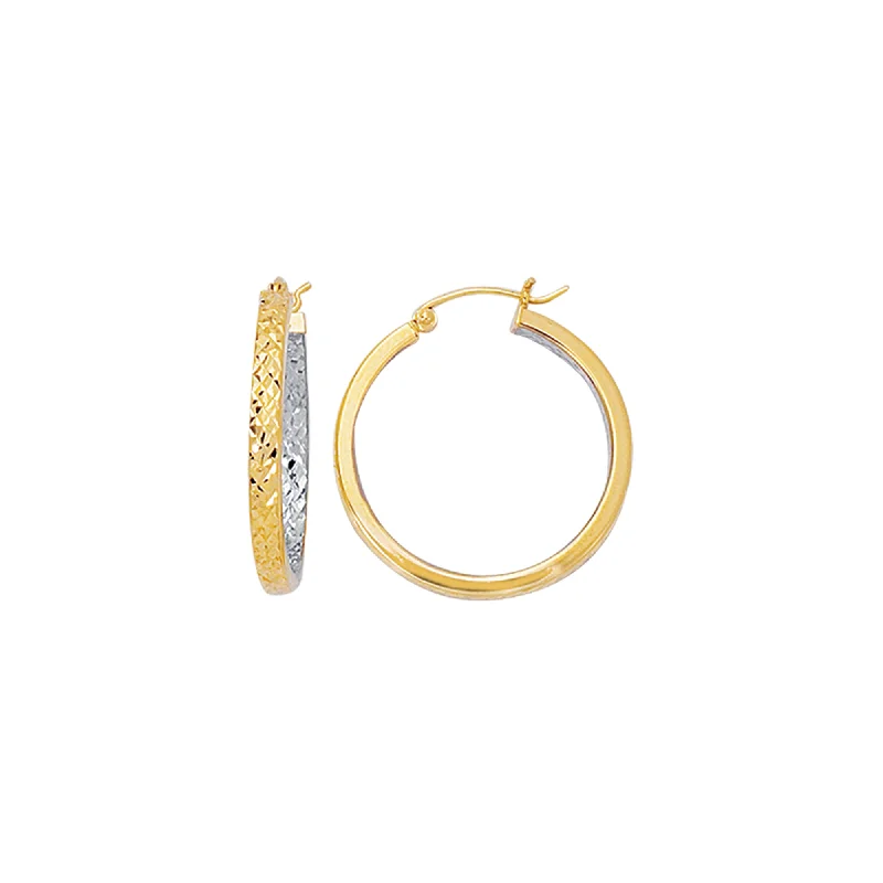 Hoop earrings with hearts for a sweet and romantic gesture-14K Yellow & White Gold Diamond Cut Hoop Earring