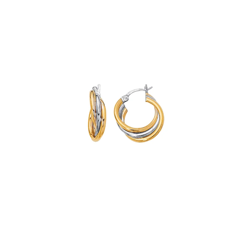 Hoop earrings with enamel stripes for a colorful and eye-catching design-14K Yellow & White Gold Polished Triple Row Hoop Earring