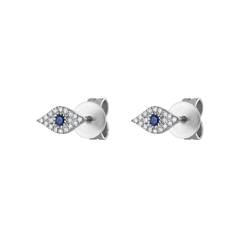 Hoop earrings with oversized designs for a bold, fashion-forward statement-14KT GOLD DIAMOND BLUE SAPPHIRE EVIL EYE STUD EARRING