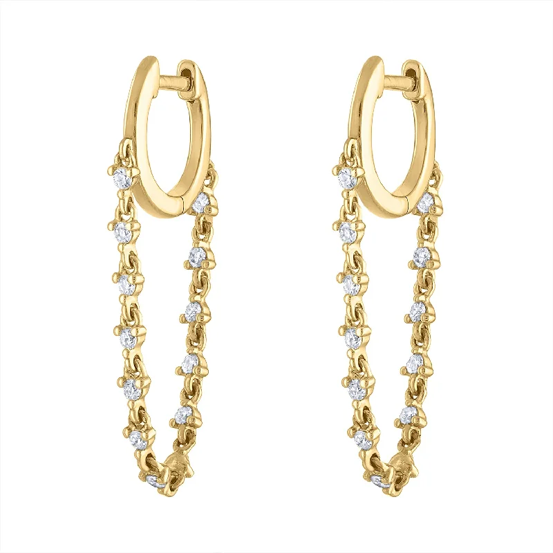 Best hoop earrings with angel wing accents for a spiritual and meaningful design-14KT GOLD DIAMOND CHAIN HUGGIE EARRING