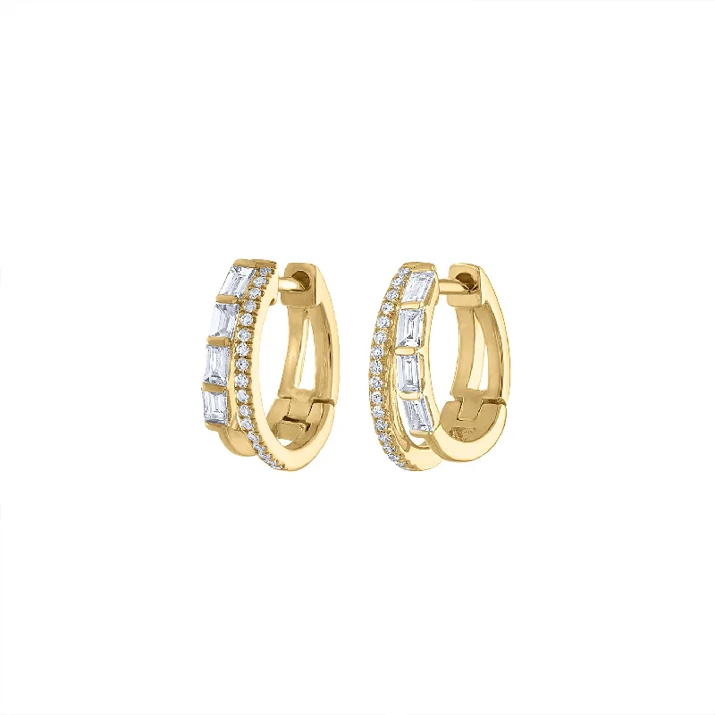 Classic hoop earrings with a thin profile for a sleek and subtle style-14KT GOLD DIAMOND DOUBLE ROW HUGGIE EARRING