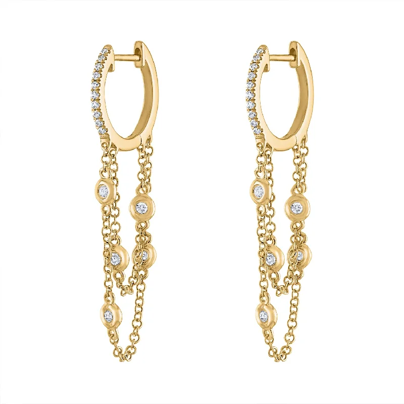 Hoop earrings with stacked layers for a bold and textured design-14KT GOLD DIAMOND HUGGIE BEZEL CHAIN EARRING