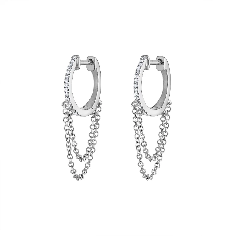 Hoop earrings with abstract shapes for an artistic and creative touch-14KT GOLD DIAMOND HUGGIE CHAIN EARRING