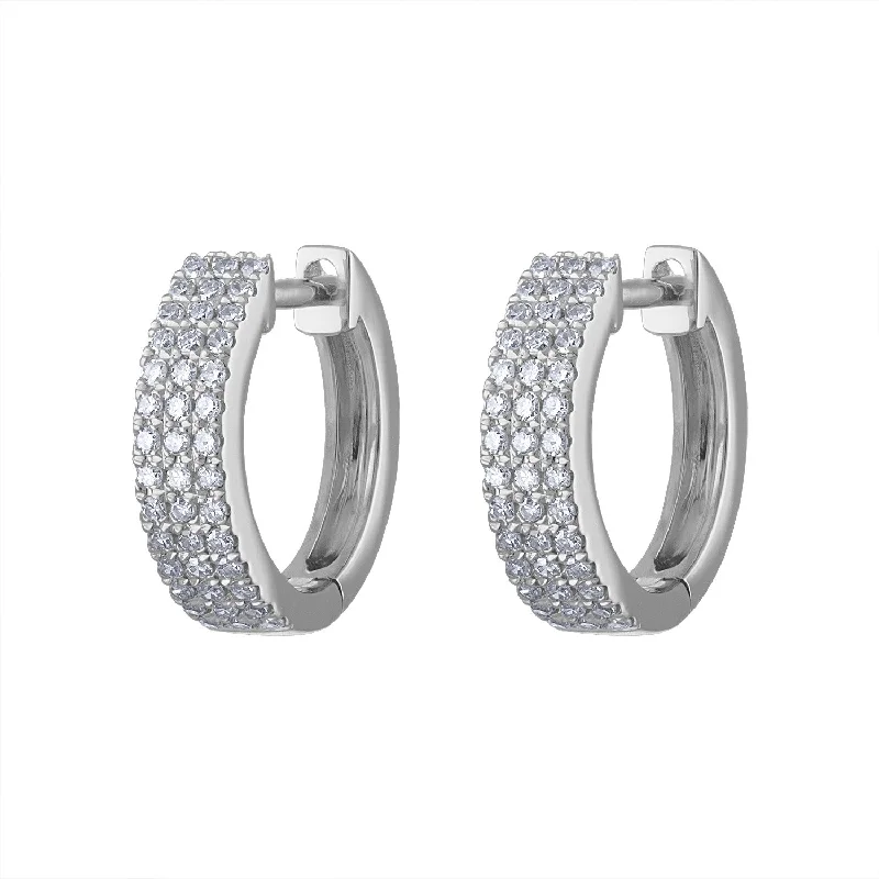 Best hoop earrings with Swarovski crystals for added sparkle and luxury-14KT GOLD THREE ROW PAVE DIAMOND HUGGIE EARRING