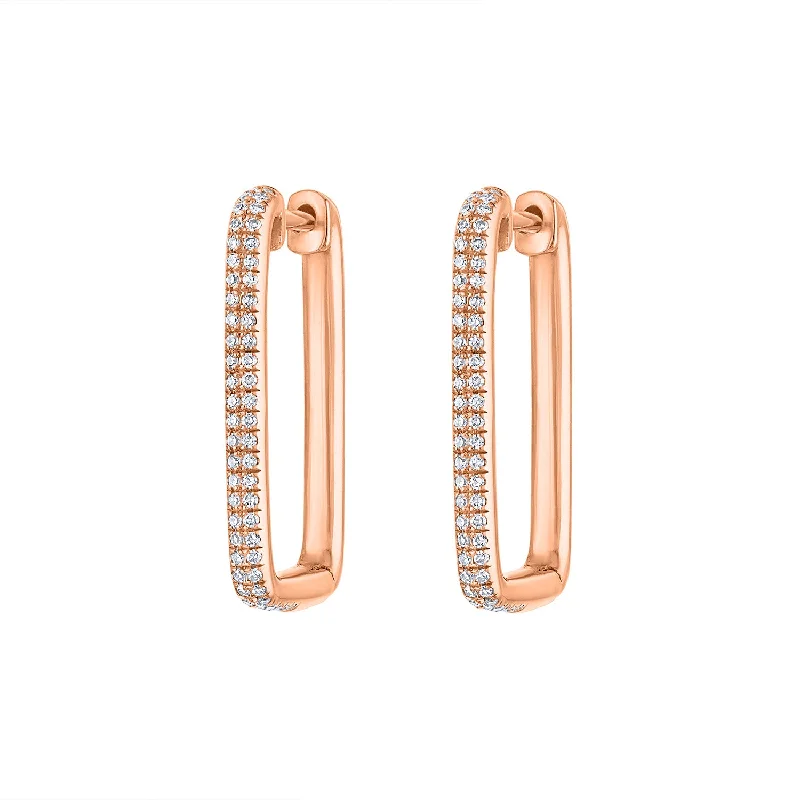 Hoop earrings with hammered textures for a boho-chic and rustic vibe-14KT GOLD PAVE DIAMOND MEDIUM RECTANGLE HOOP