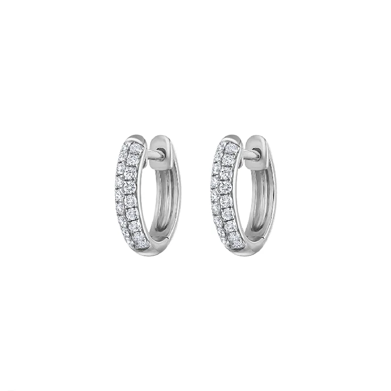 Hoop earrings with stacked layers for a bold and textured design-14KT GOLD DIAMOND PAVE SMALL HUGGIE EARRING