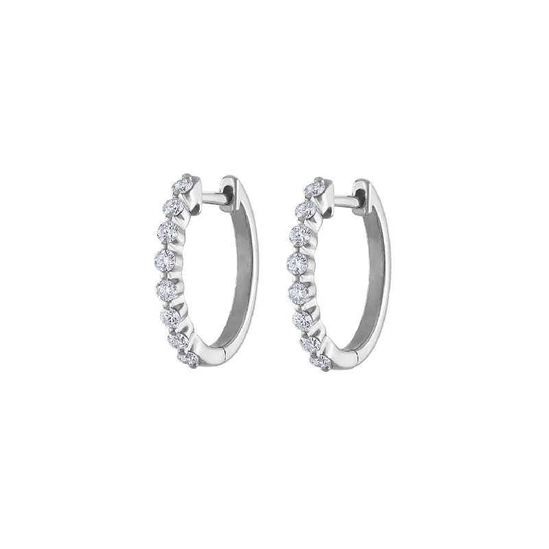 Hoop earrings with artistic filigree designs for an intricate, delicate finish-14KT GOLD DIAMOND PRONG HUGGIE EARRING