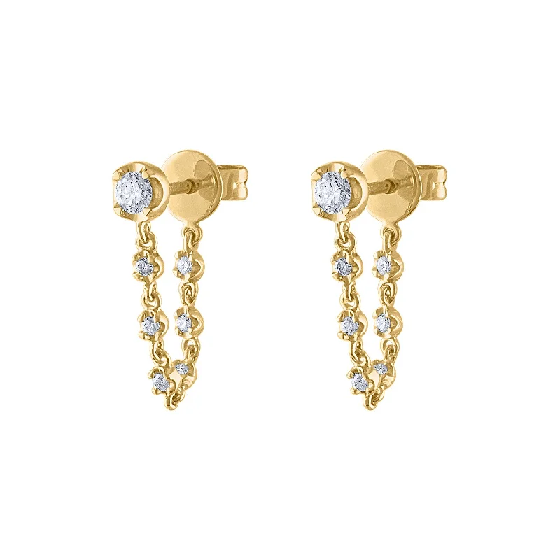 Hoop earrings with textured finishes for a vintage and classic style-14KT GOLD SEVEN PRONG DIAMOND CHAIN EARRING