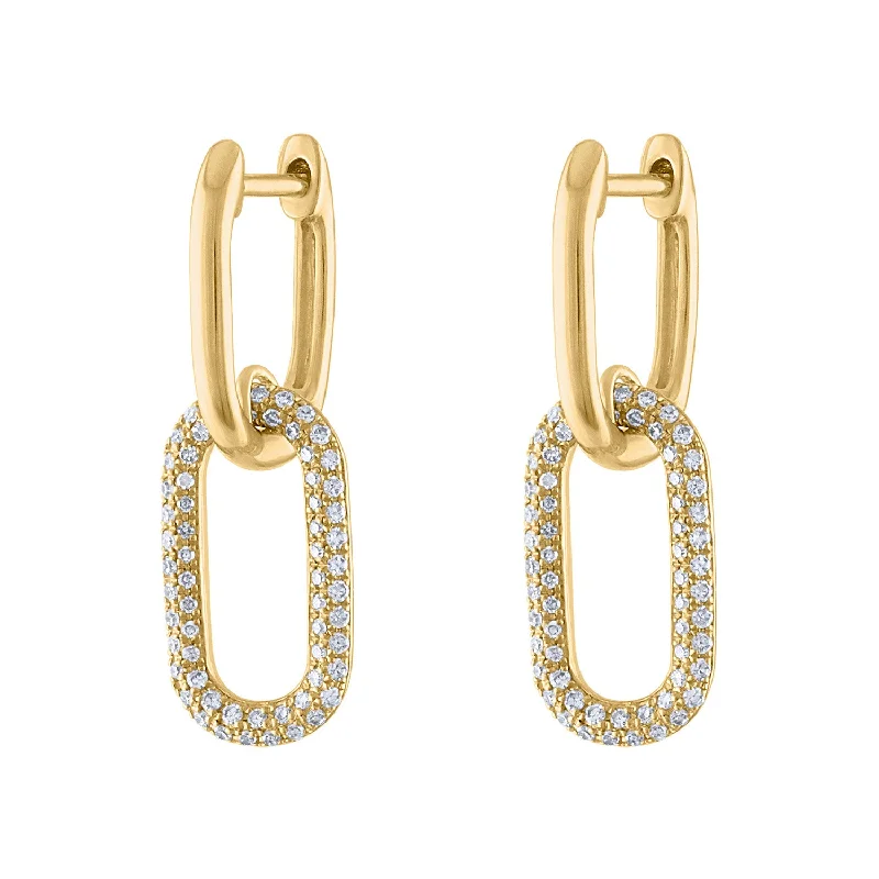 Hoop earrings with twisted metal designs for a dynamic and modern style-14KT GOLD HUGGIE WITH SMALL DIAMOND OVAL LINK EARRING