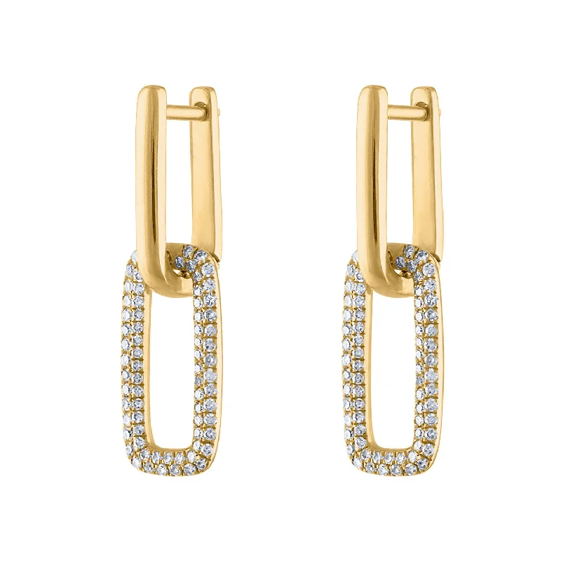 Best hoop earrings with cubic zirconia for a budget-friendly, dazzling look-14KT GOLD HUGGIE WITH SMALL DIAMOND RECTANGLE LINK EARRING