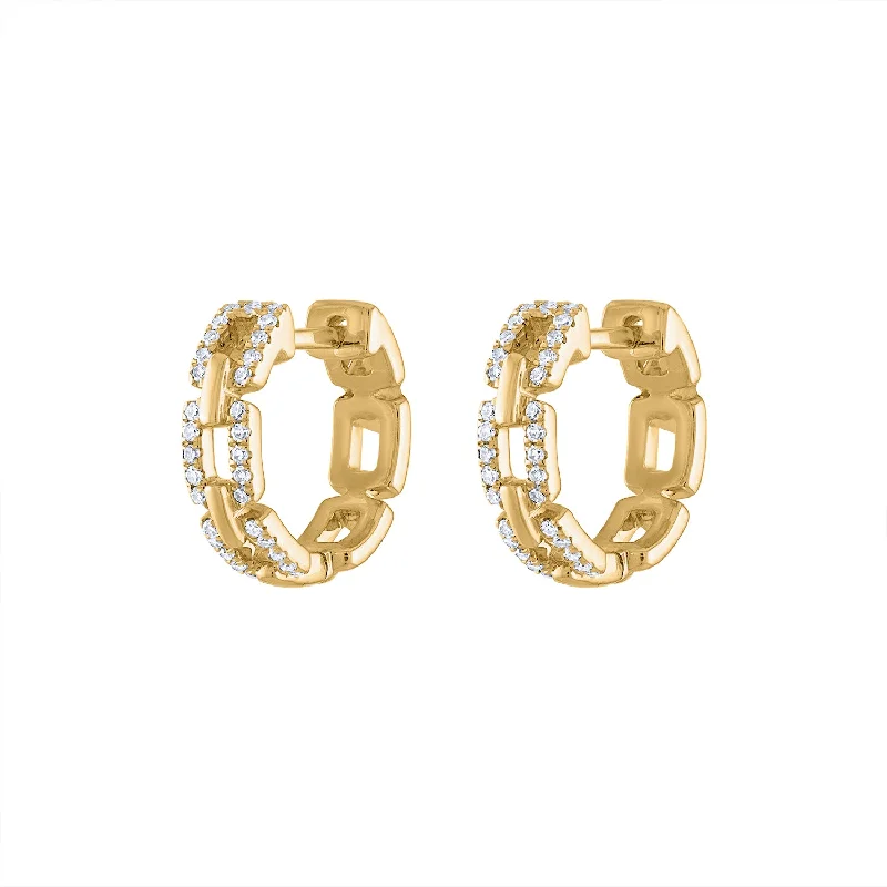 Hoop earrings with leather accents for a sleek and bold combination-14KT GOLD DIAMOND SQUARE LINK HUGGIE EARRING